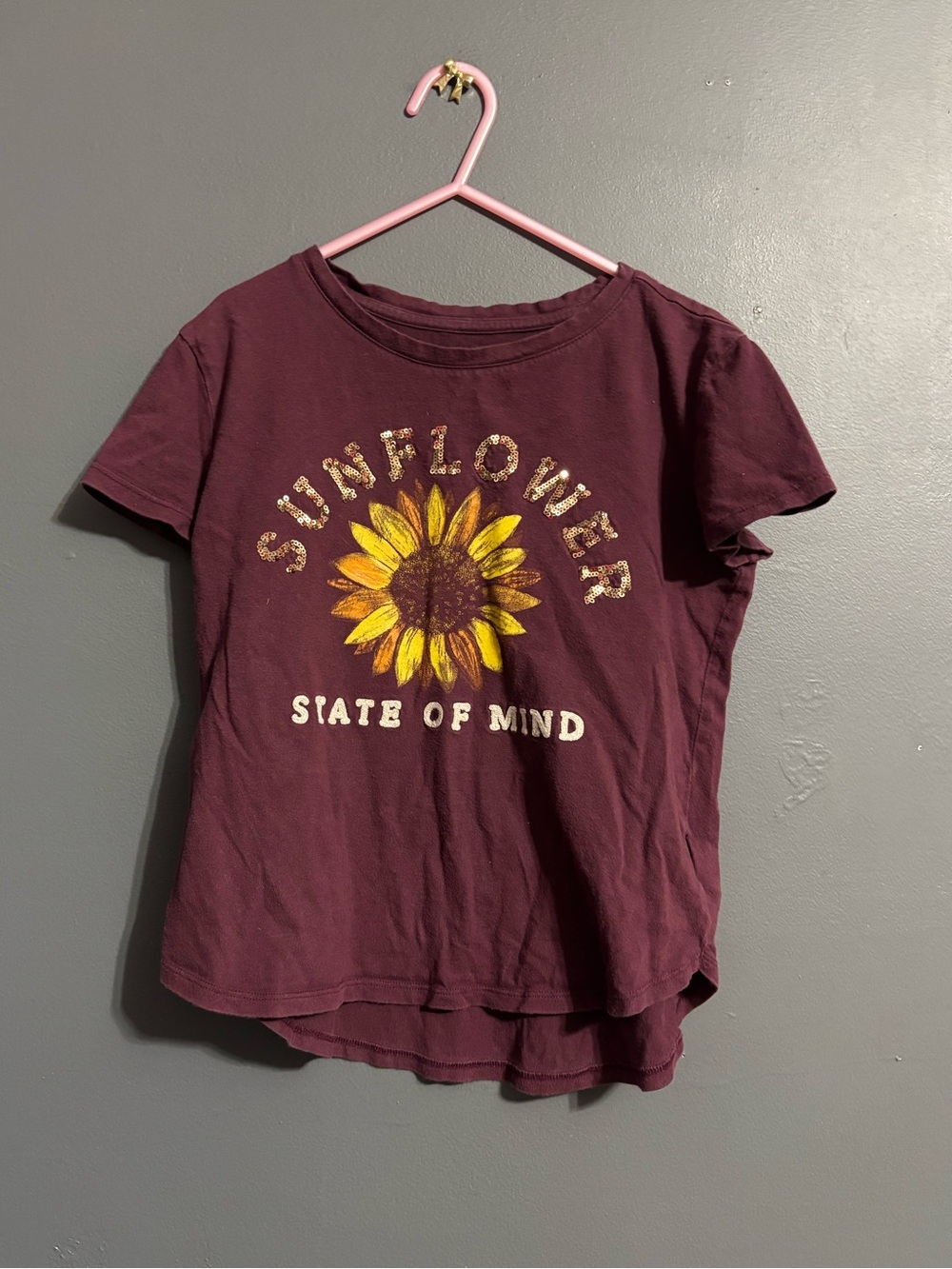 GAP kids burgundy sunflower sequin short sleeve cotton tee girls medium